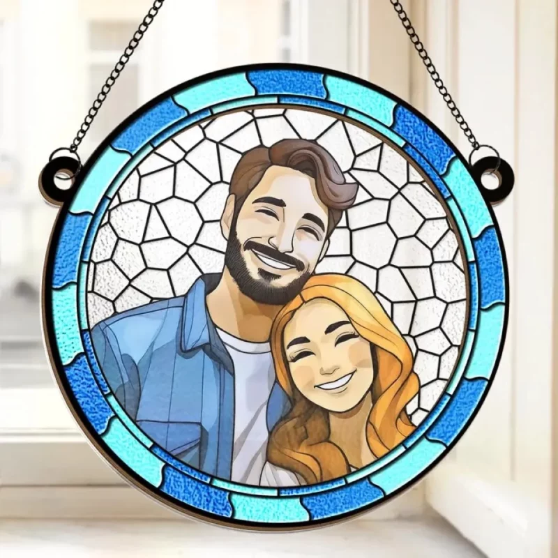 Custom Photo Where There Is Love There Is Life - Couple Personalized Window Hanging Suncatcher Ornament - Gift For Husband Wife, Anniversary