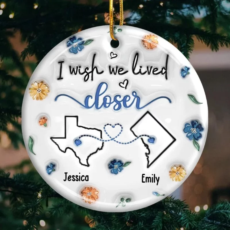 No Matter The Distance, Friends Stay Close In Heart - Bestie Personalized Custom 3D Inflated Effect Printed Ornament - Ceramic Round Shaped - Christmas Gift For Best Friends, BFF, Sisters