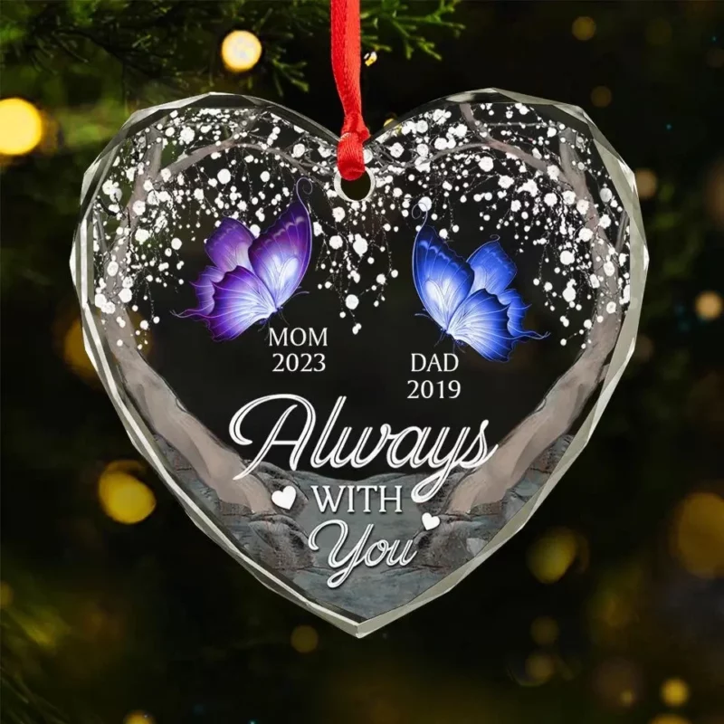 Like A Butterfly, You Are Free To Fly - Memorial Personalized Custom Heart Glass Ornament - Sympathy Gift, Christmas Gift For Family Members