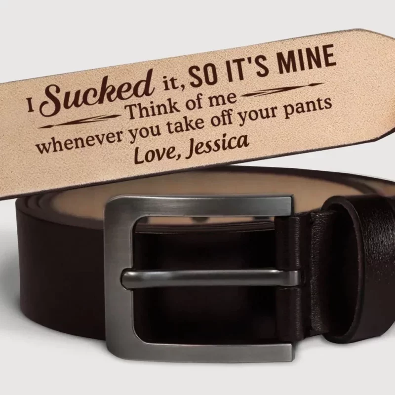 Think Of Me Whenever You Take Off Your Pants - Couple Personalized Custom Engraved Leather Belt - Gift For Husband Wife, Anniversary - Image 2