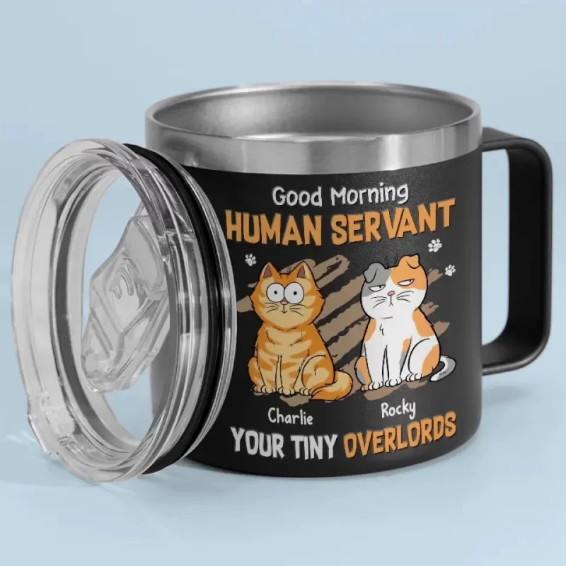 My Life Ruled By A Tiny Overlord - Cat Personalized Custom 14oz Stainless Steel Tumbler With Handle - Gift For Pet Owners, Pet Lovers - Image 2