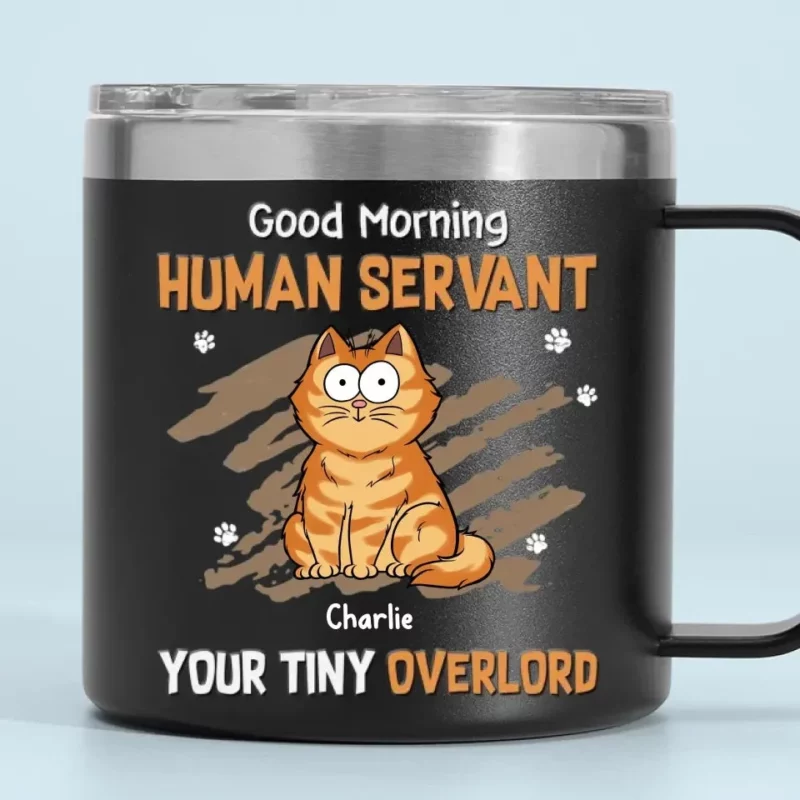 My Life Ruled By A Tiny Overlord - Cat Personalized Custom 14oz Stainless Steel Tumbler With Handle - Gift For Pet Owners, Pet Lovers - Image 5