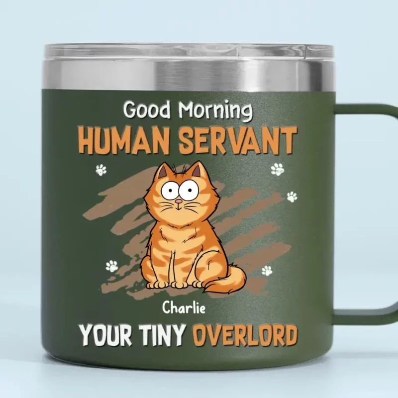 My Life Ruled By A Tiny Overlord - Cat Personalized Custom 14oz Stainless Steel Tumbler With Handle - Gift For Pet Owners, Pet Lovers - Image 7