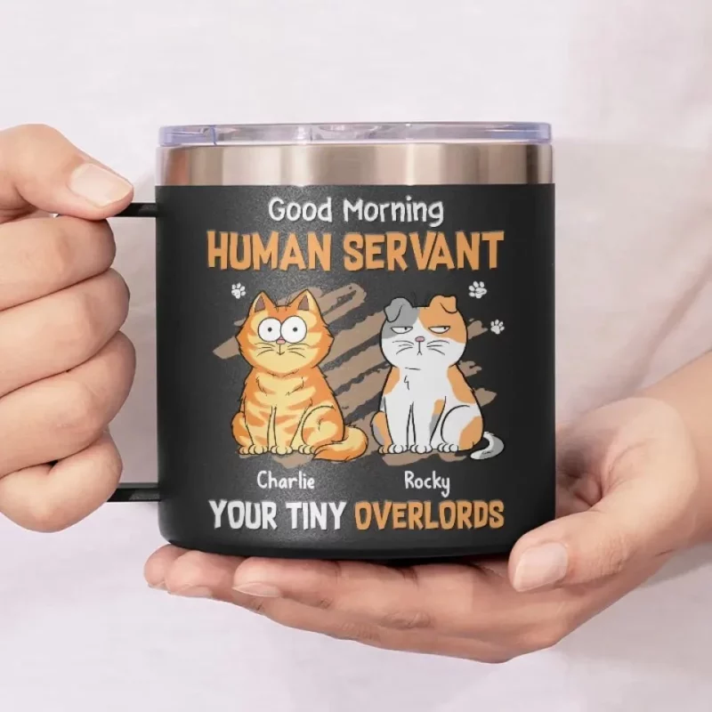 My Life Ruled By A Tiny Overlord - Cat Personalized Custom 14oz Stainless Steel Tumbler With Handle - Gift For Pet Owners, Pet Lovers - Image 4