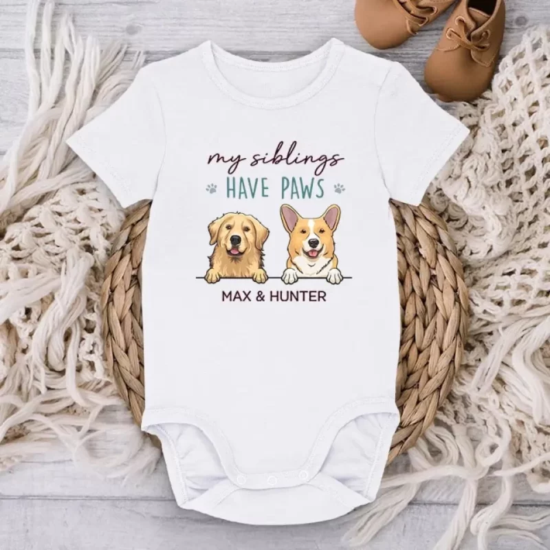 My Sibling Has Paws - Dog Personalized Custom Baby Onesie - Baby Shower Gift, Gift For Pet Owners, Pet Lovers - Image 3