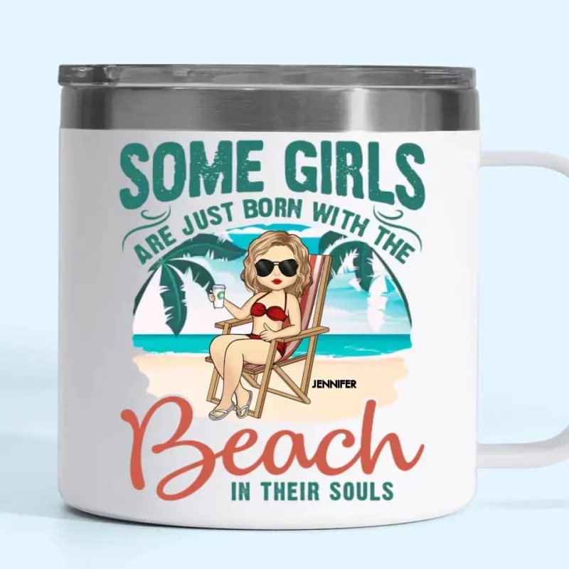 Some Girls Are Just Born With The Beach - Bestie Personalized Custom 14oz Stainless Steel Tumbler With Handle - Gift For Best Friends, BFF, Sisters - Image 5