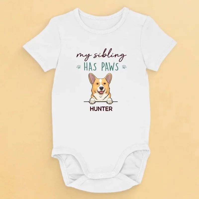 My Sibling Has Paws - Dog Personalized Custom Baby Onesie - Baby Shower Gift, Gift For Pet Owners, Pet Lovers - Image 2