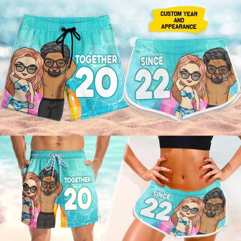 Our Journey Together Since – Customized Hawaiian Couple Beach Shorts – Ideal Gift for a Husband and Wife, Couples - Image 4