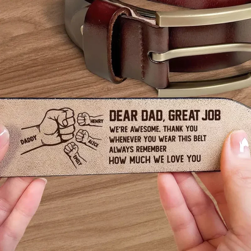 Great Job We're Awesome - Family Personalized Custom Engraved Leather Belt - Father's Day, Gift For Dad, Grandpa - Image 4