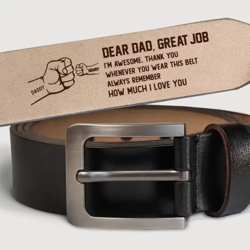 Great Job We're Awesome - Family Personalized Custom Engraved Leather Belt - Father's Day, Gift For Dad, Grandpa - Image 2