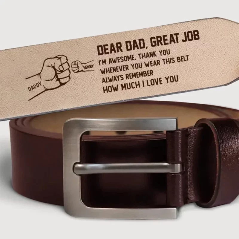 Great Job We're Awesome - Family Personalized Custom Engraved Leather Belt - Father's Day, Gift For Dad, Grandpa - Image 3