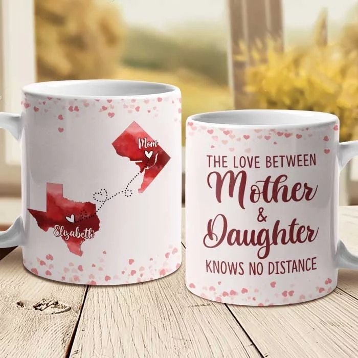 A Mother's Love Travels Any Distance - Personalized Standard Mug - Mother's Day, Gift For Mom, Daughter, Grandma