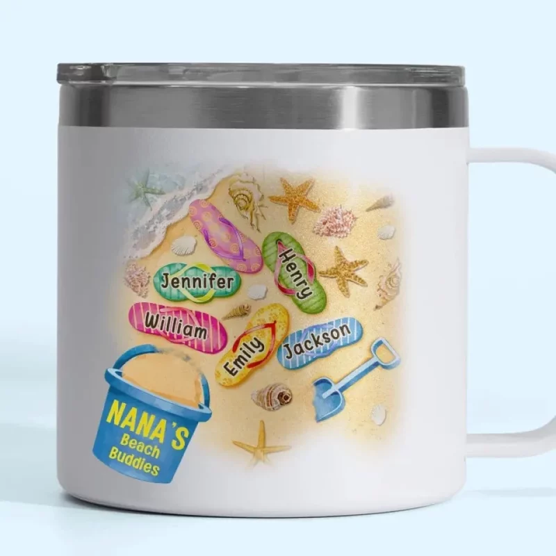 By Your Side, Tide by Tide - Custom Personalized 14oz Stainless Steel Tumbler with Handle for Family - Mother's Day, Gift For Mom, Grandma