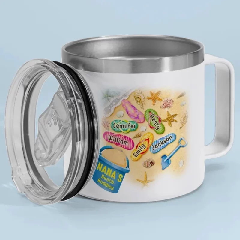 By Your Side, Tide by Tide - Custom Personalized 14oz Stainless Steel Tumbler with Handle for Family - Mother's Day, Gift For Mom, Grandma - Image 2