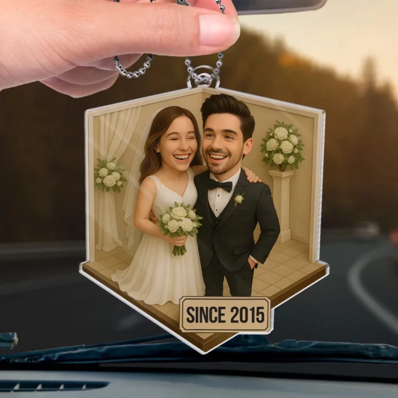 Custom Photo Love Never Gets Old - Personalized Couple Custom Car Ornament – Acrylic Shaped Design - Anniversary Gift For Husband and Wife, Couple - Image 3