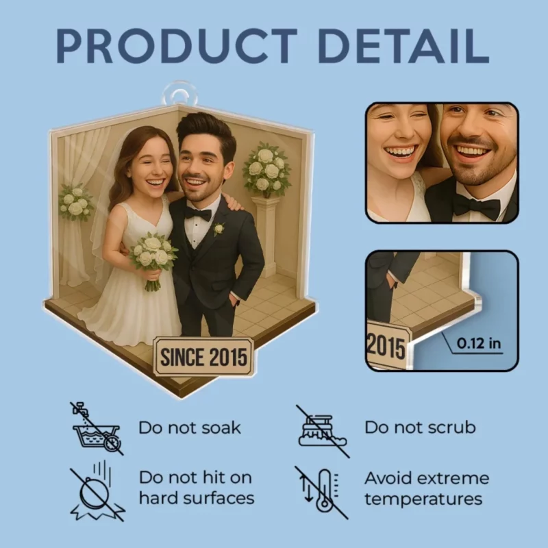 Custom Photo Love Never Gets Old - Personalized Couple Custom Car Ornament – Acrylic Shaped Design - Anniversary Gift For Husband and Wife, Couple - Image 4