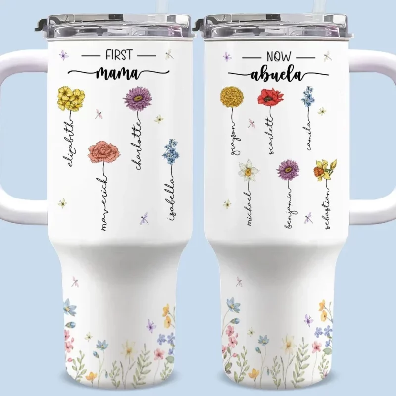 Let Your Light Bloom Anywhere - Family Name Customized 40Oz Insulated Tumbler with Handle - Mother's Day, Gift For Mom, Daughter