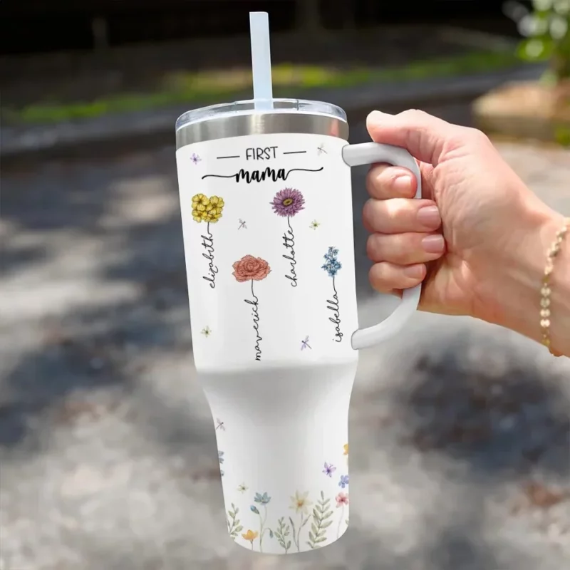 Let Your Light Bloom Anywhere - Family Name Customized 40Oz Insulated Tumbler with Handle - Mother's Day, Gift For Mom, Daughter - Image 3