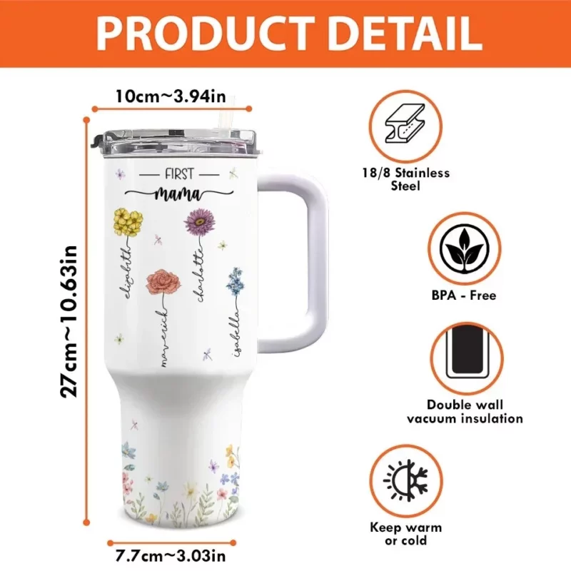 Let Your Light Bloom Anywhere - Family Name Customized 40Oz Insulated Tumbler with Handle - Mother's Day, Gift For Mom, Daughter - Image 4