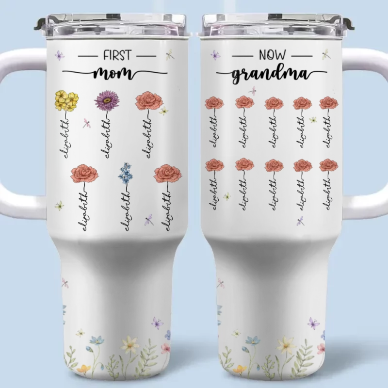 Let Your Light Bloom Anywhere - Family Name Customized 40Oz Insulated Tumbler with Handle - Mother's Day, Gift For Mom, Daughter - Image 2