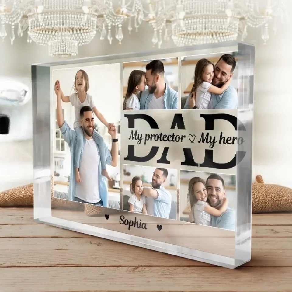Custom Photo My Dad, My Shield - Custom Acrylic Rectangle Plaque For Family - Perfect Gift for Dad, Grandpa, Father's day - Image 3