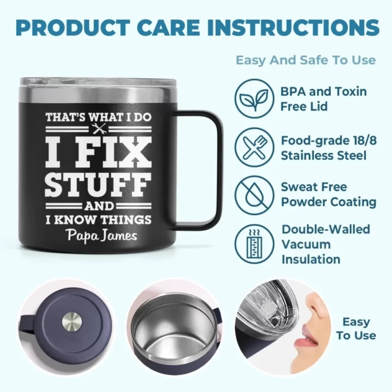 Built to Fix, Not to Fuss - Custom Personalized 14oz Stainless Steel Tumbler with Handle for Family - Honoring Dad and Grandpa This Father’s Day - Image 6