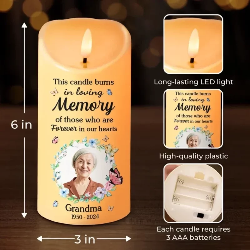 Custom Photo In Loving Memory, This Flame Shines On - Light a Memory with a Custom LED Candle - A Special Christmas Gift of Comfort for Family - Image 4