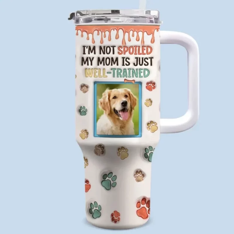 Custom Photo My Mom’s Got Skills  - Personalized 40Oz Tumbler with 3D Dog & Cat Print - Great Gift Idea for Dog & Cat Lovers, Pet Owners