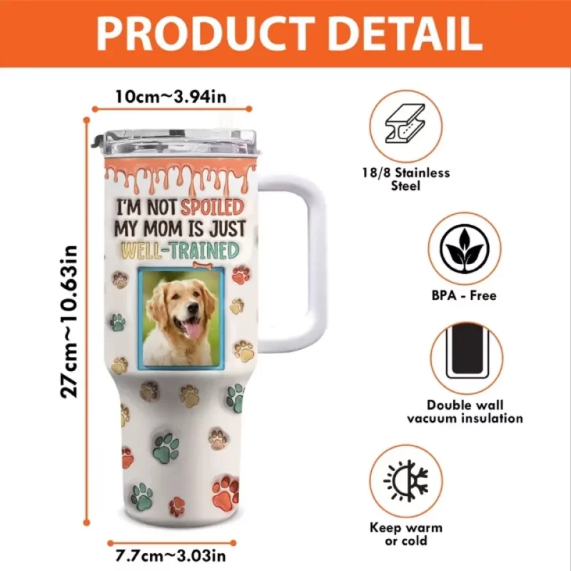 Custom Photo My Mom’s Got Skills  - Personalized 40Oz Tumbler with 3D Dog & Cat Print - Great Gift Idea for Dog & Cat Lovers, Pet Owners - Image 4