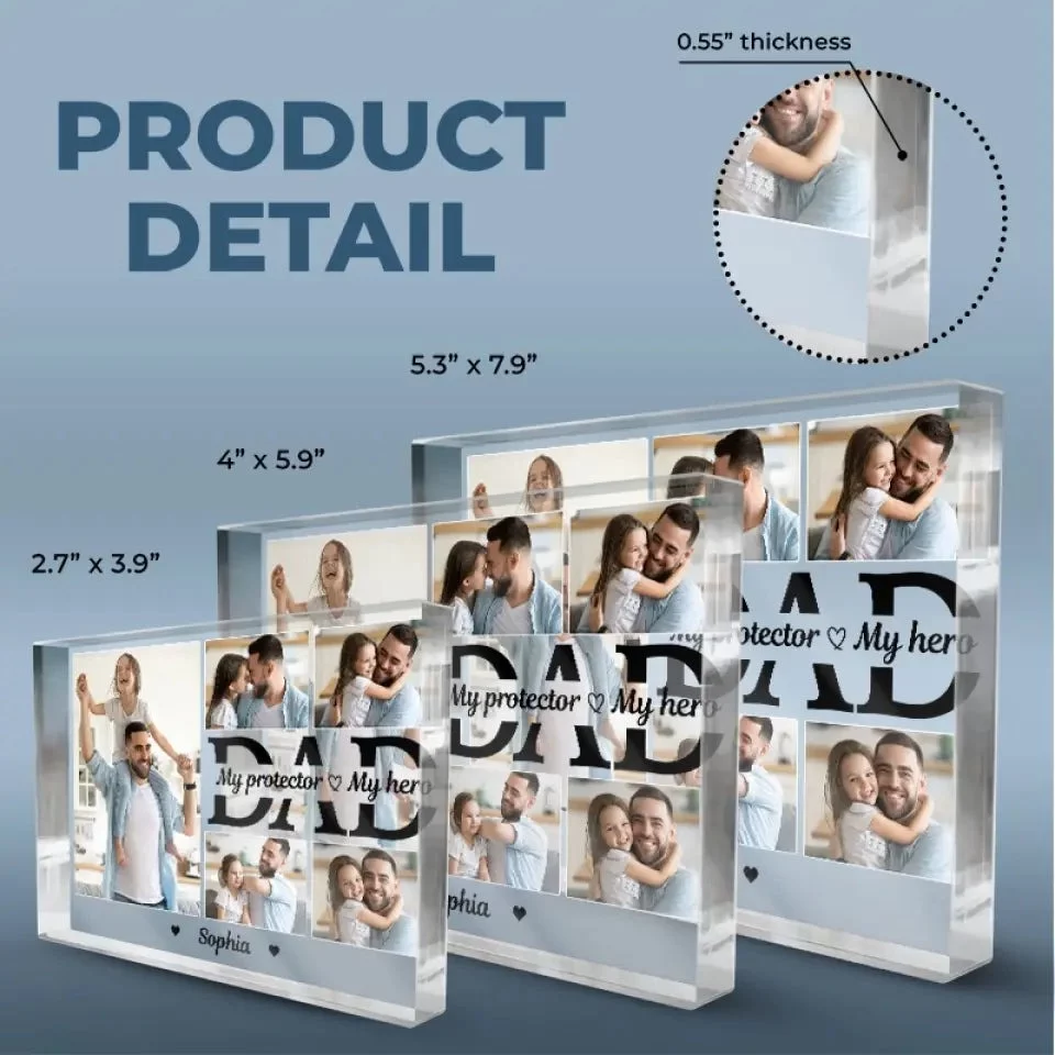 Custom Photo My Dad, My Shield - Custom Acrylic Rectangle Plaque For Family - Perfect Gift for Dad, Grandpa, Father's day - Image 5