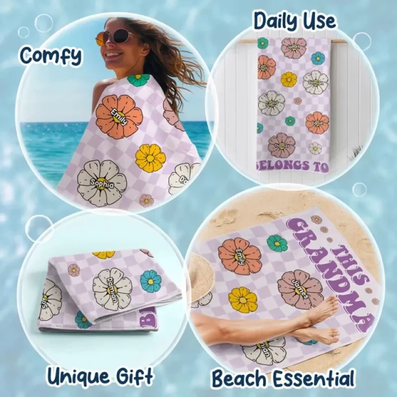Sea Breeze, Sun-Kissed Ease - Custom Personalized Beach Towel for Family - Summer Vacation Gift, Gift For Mom, Grandma - Image 4