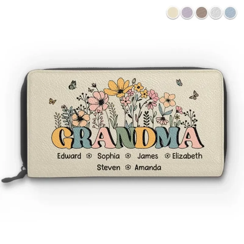The Strength Behind Me: My Mother - Customizable Family Leather Long Wallet - Heartfelt Mother's Day Gifts for Mom and Grandma