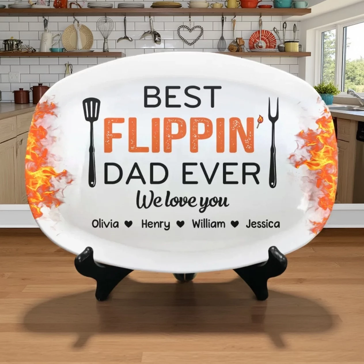 Flippin’ Awesome Father - Custom Engraved Family Platter - Great for Father’s Day, Birthday Gift For Dad & More - Image 4