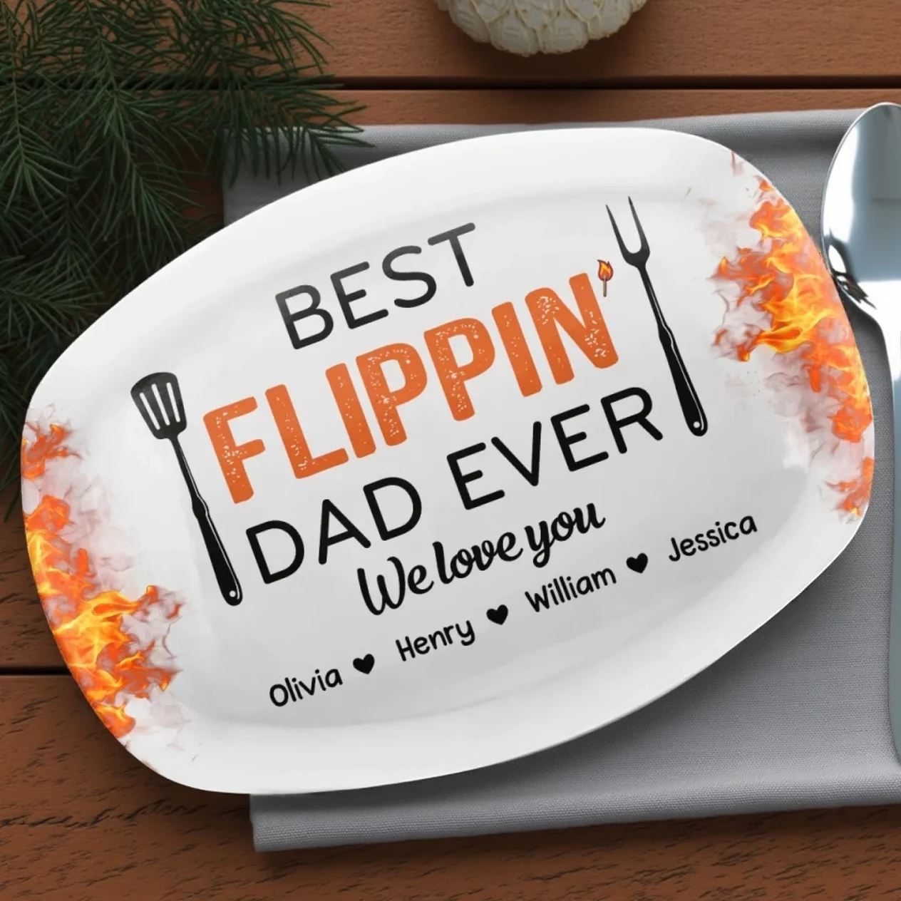 Flippin’ Awesome Father - Custom Engraved Family Platter - Great for Father’s Day, Birthday Gift For Dad & More - Image 3