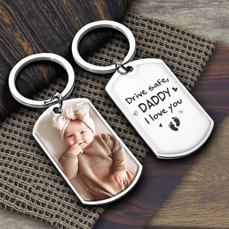 Custom Photo Daddy, Stay Safe for Us - Family Personalized Custom Keychain - Gift For Dad, Grandpa,   Father's Day - Image 4