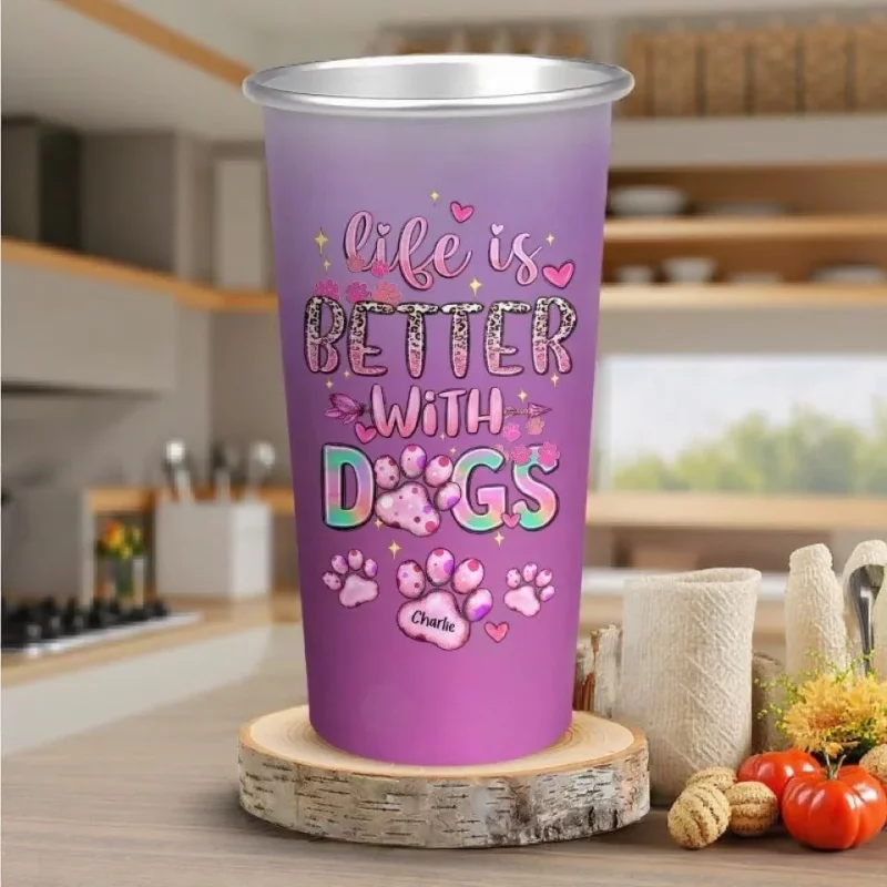 Paws & Happiness - Changing Color Cup with Custom Family Design - Perfect Gift for Dog Moms & Animal Lovers