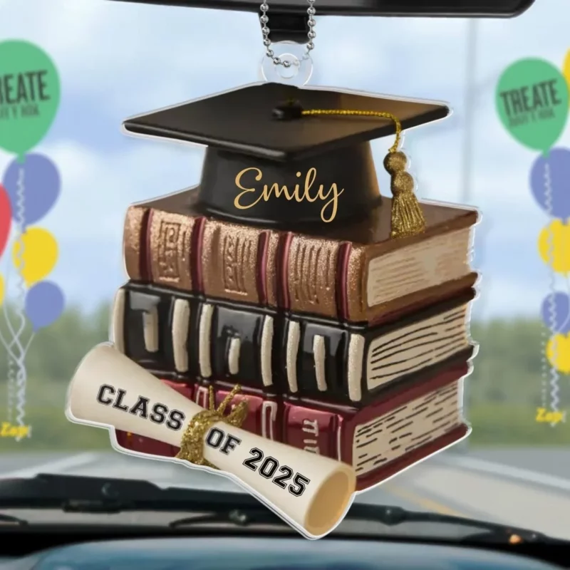 The Journey to Wisdom Begins with a Book - Custom Acrylic Car Ornament – Personalized Family Design - Celebrate Graduation with a Gift for Brothers, Sisters, and Family