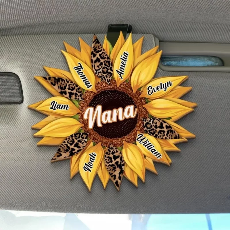 Golden Bloom - Customized Family Car Visor Clip - Mother's Day, Gift For Family Members, Mom, Grandma