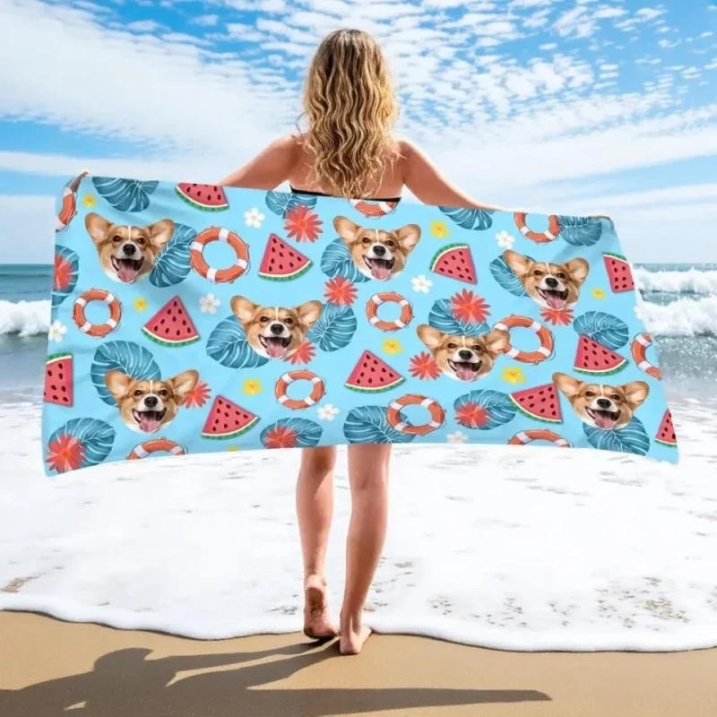 Custom Photo Pawprints in the Sand - Custom Personalized Beach Towel for Dogs & Cats - Summer Vacation Gift, Gift For Family Members, Pet Owners, Pet Lovers