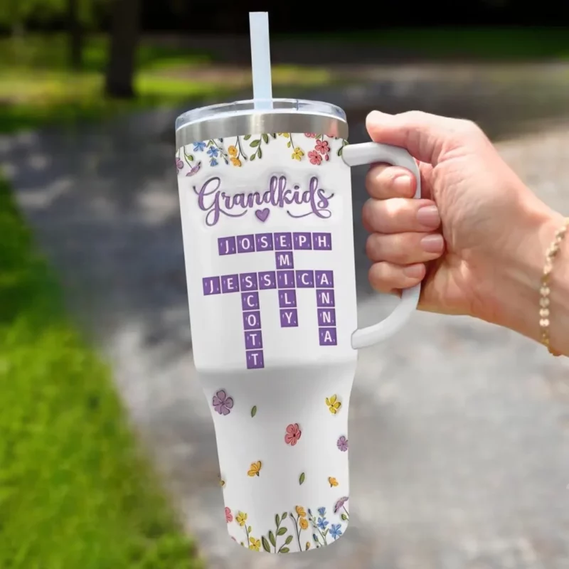 Crosswords of the Heart - Family Name Customized 40Oz Insulated Tumbler with Handle - Mother's Day, Gift For Mom, Daughter - Image 3