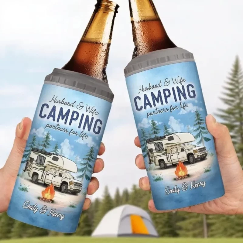 A New Start Begins Now - Couple Personalized Custom 4IN1 Can Cooler Tumbler - Gift For Husband and Wife, Camping Lovers - Image 3