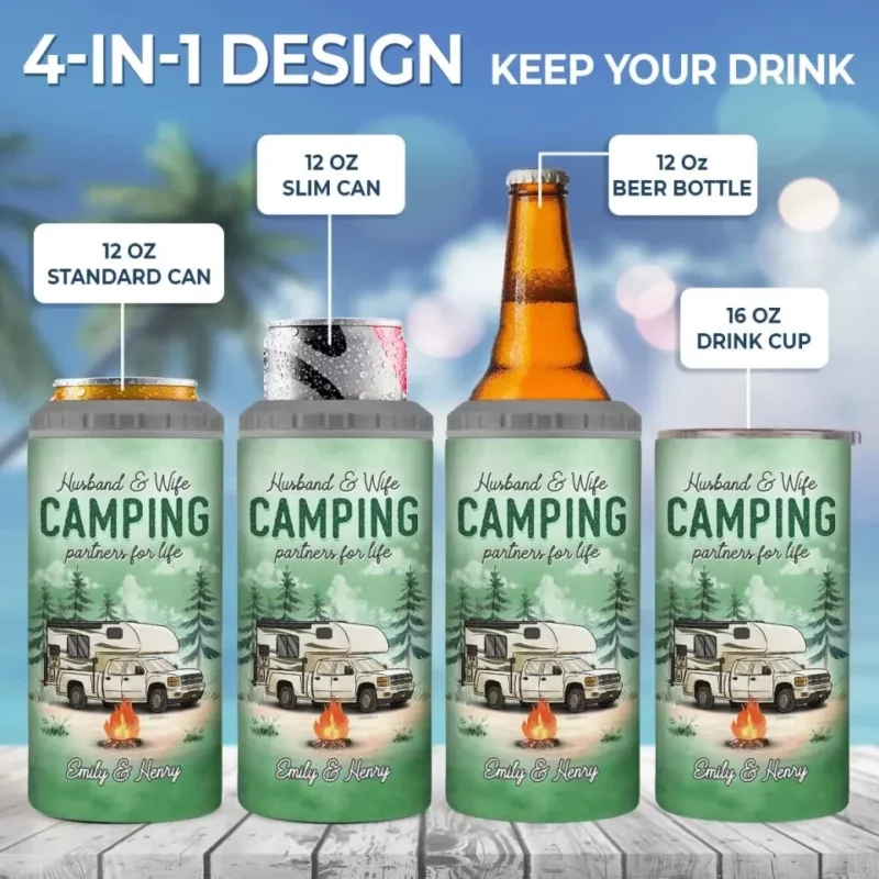 A New Start Begins Now - Couple Personalized Custom 4IN1 Can Cooler Tumbler - Gift For Husband and Wife, Camping Lovers - Image 4