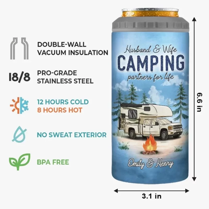 A New Start Begins Now - Couple Personalized Custom 4IN1 Can Cooler Tumbler - Gift For Husband and Wife, Camping Lovers - Image 5