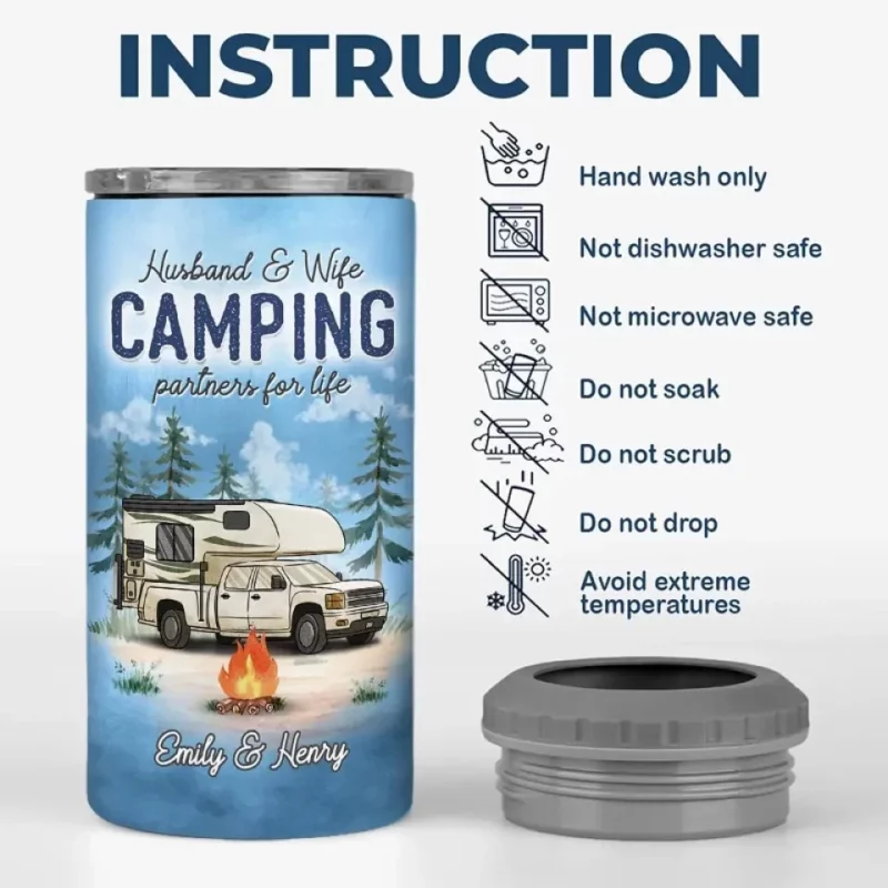 A New Start Begins Now - Couple Personalized Custom 4IN1 Can Cooler Tumbler - Gift For Husband and Wife, Camping Lovers - Image 6