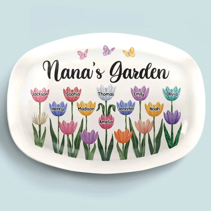 Blooming Under Her Love - Custom Engraved Family Platter - Mother's Day, Birthday Gift For Mom, Grandma