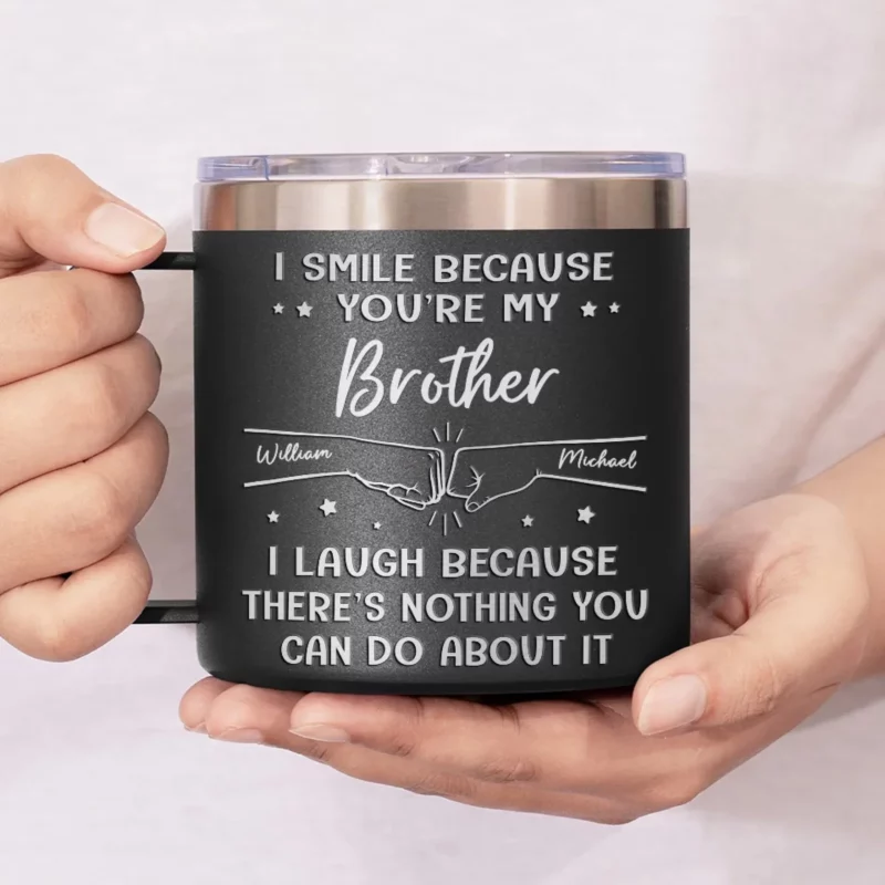 Brother by Chance, Friend by Choice - Custom Personalized 14oz Stainless Steel Tumbler with Handle for Family - A Thoughtful Gift for Your Loved Ones - Image 5