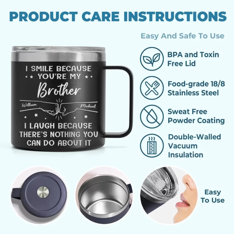 Brother by Chance, Friend by Choice - Custom Personalized 14oz Stainless Steel Tumbler with Handle for Family - A Thoughtful Gift for Your Loved Ones - Image 8