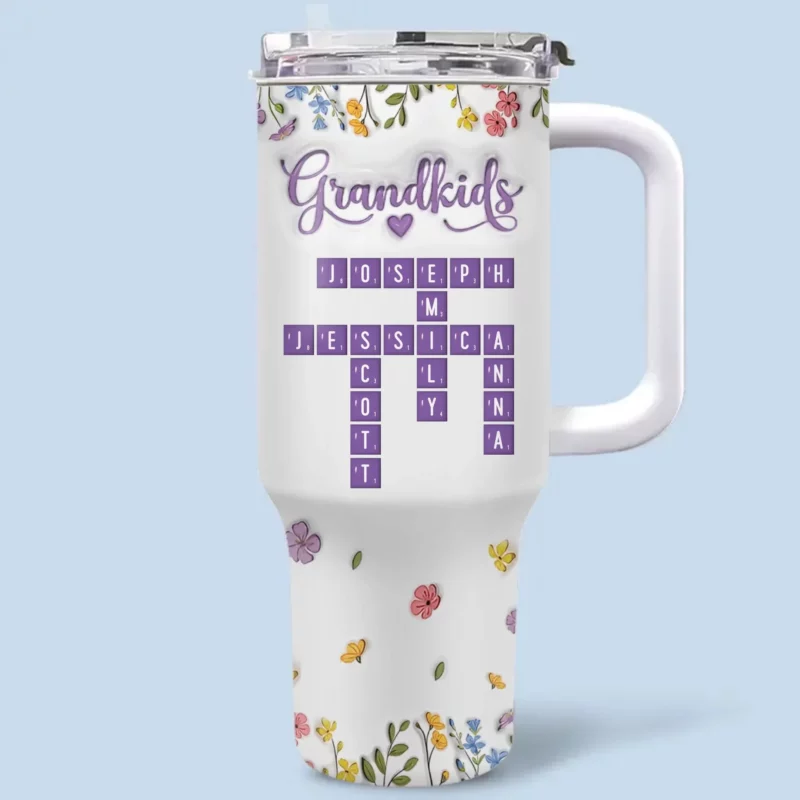 Crosswords of the Heart - Family Name Customized 40Oz Insulated Tumbler with Handle - Mother's Day, Gift For Mom, Daughter - Image 2