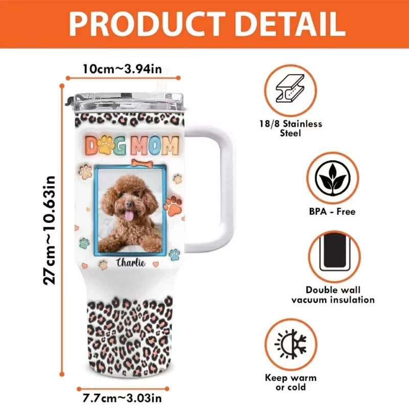 Custom Photo Celebrate the Moment - Personalized 40Oz Tumbler with 3D Dog & Cat Print - Great Gift Idea for Dog & Cat Lovers, Pet Owners - Image 4