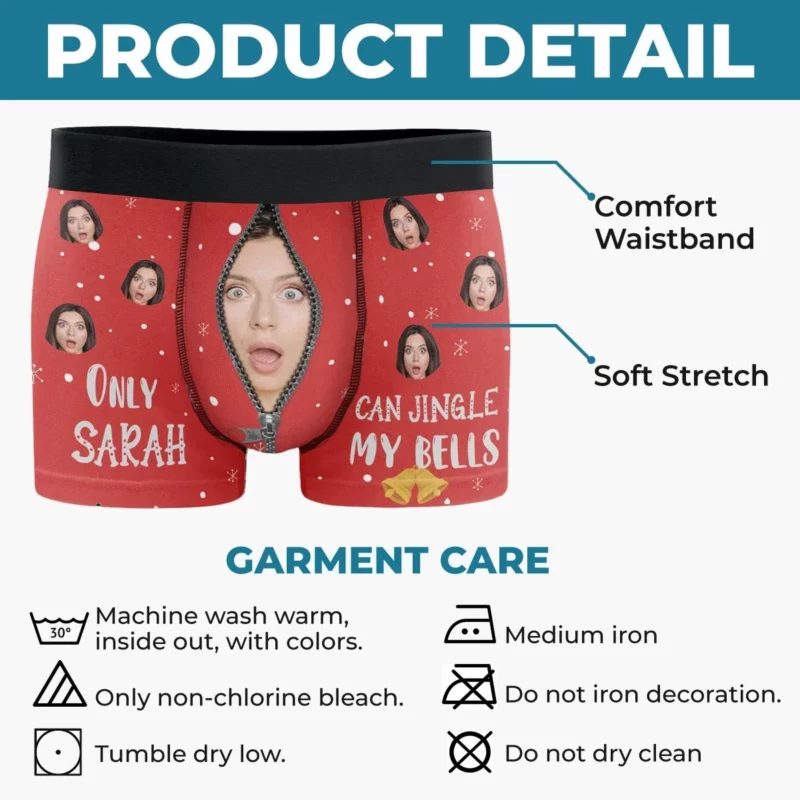 Custom Photo Ring My Sleigh, Baby, It's Snowing Tonight - Funny Personalized Custom Boxer Briefs, Men's Boxers - Birthday Gift For Boyfriend, Husband, Anniversary - Image 5